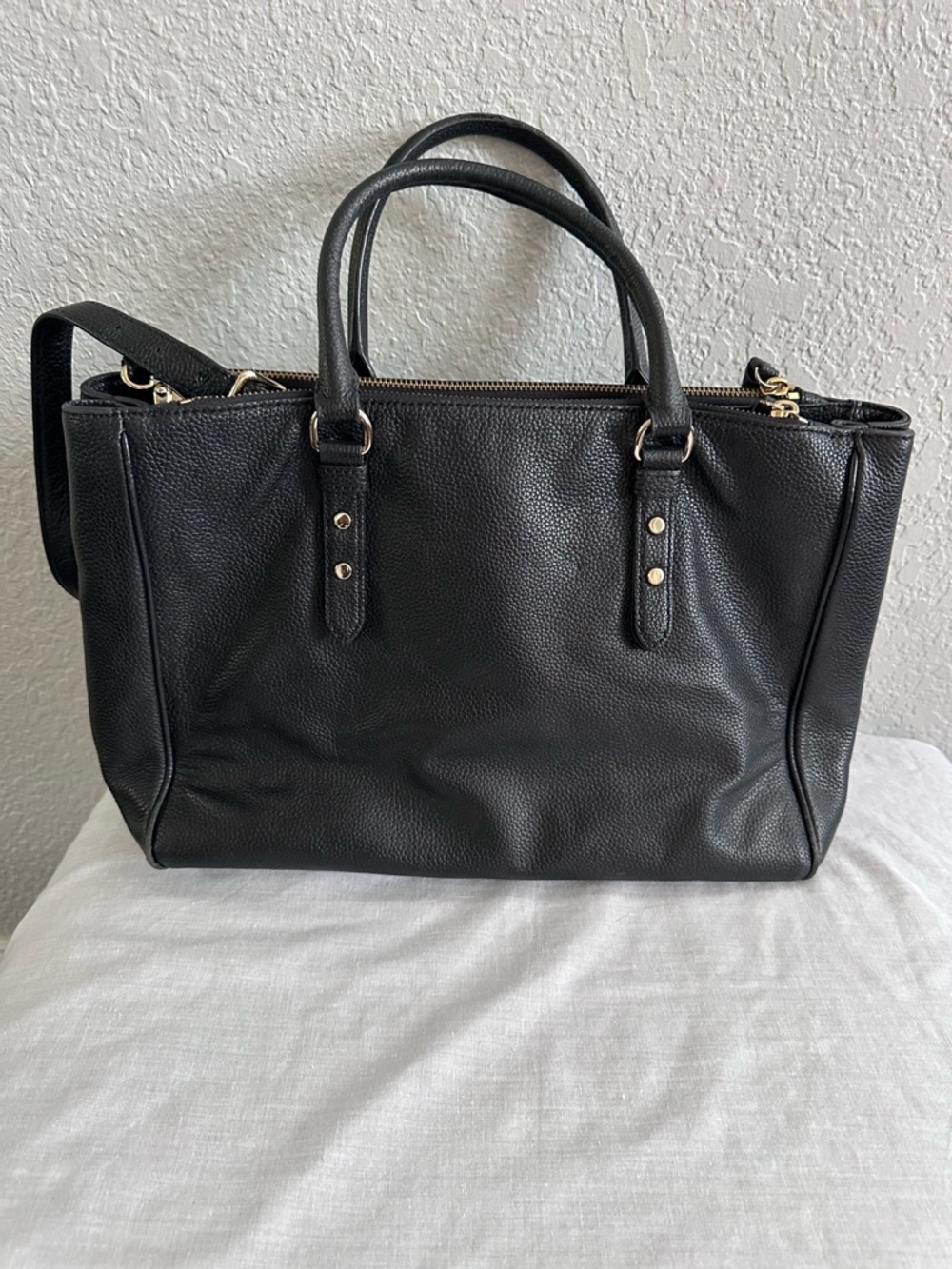 Kate Spade Black Pebbled Leather Satchel Shoulder Bag Top Handle Crossbody Tote - Picture 4 of 16